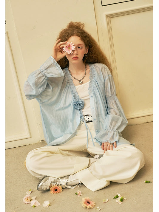 قميص دانتيل رومانسي فرنسي