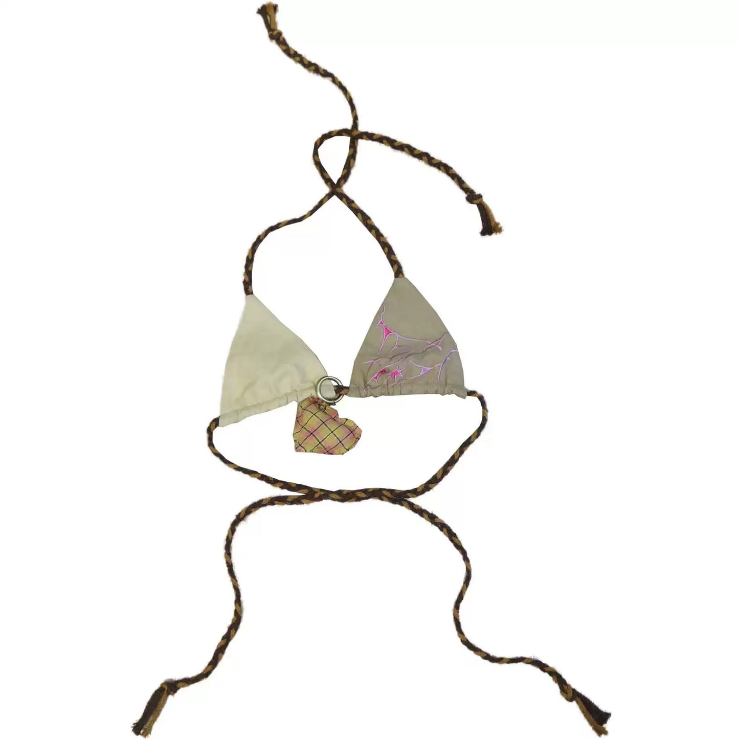 Original Design Embroidered Pattern Spice Girl Contrasting Color Heart Shaped Charm Lace Up Bra Sling