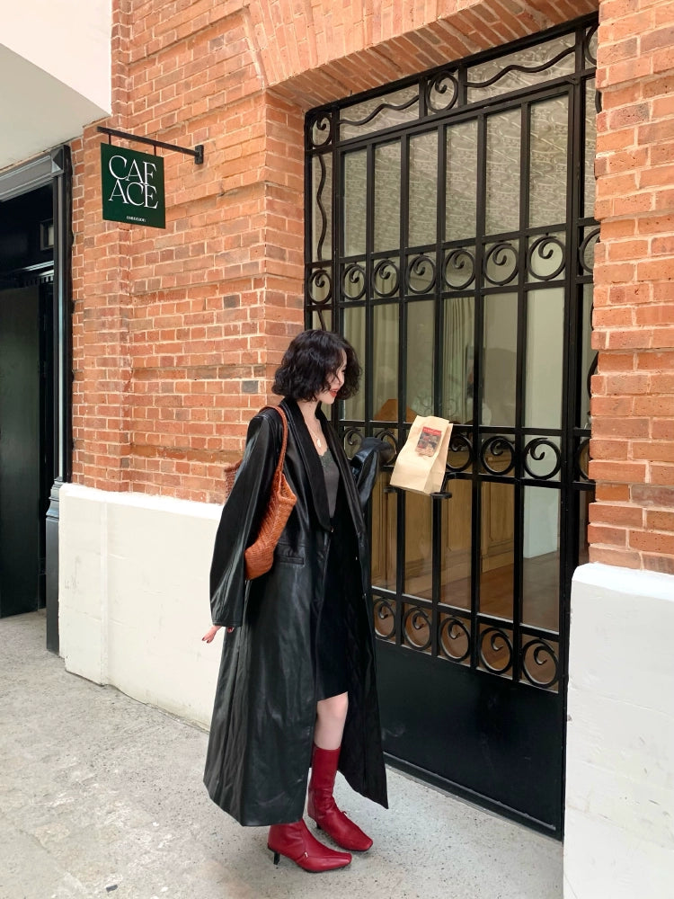 PU Leather Lapel Coat – Light Mature Hong Kong Style