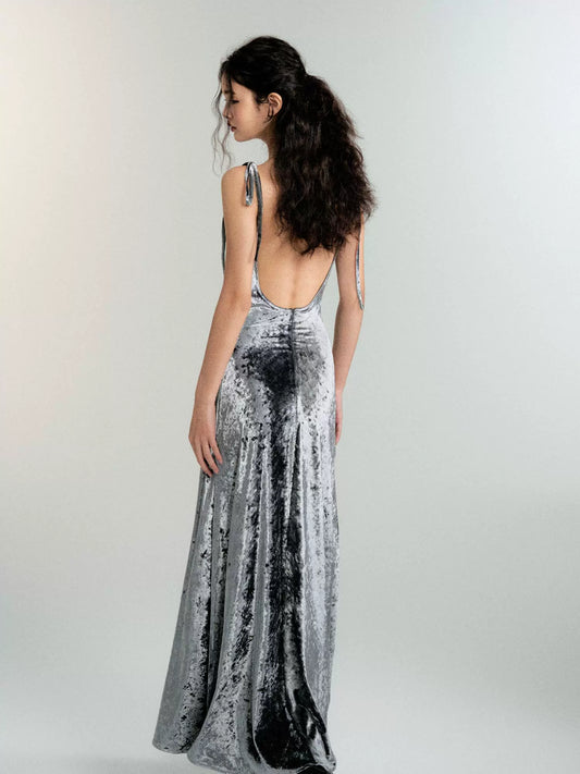Velvet Swing Neck Sexy Slip Dress for Dinner Events