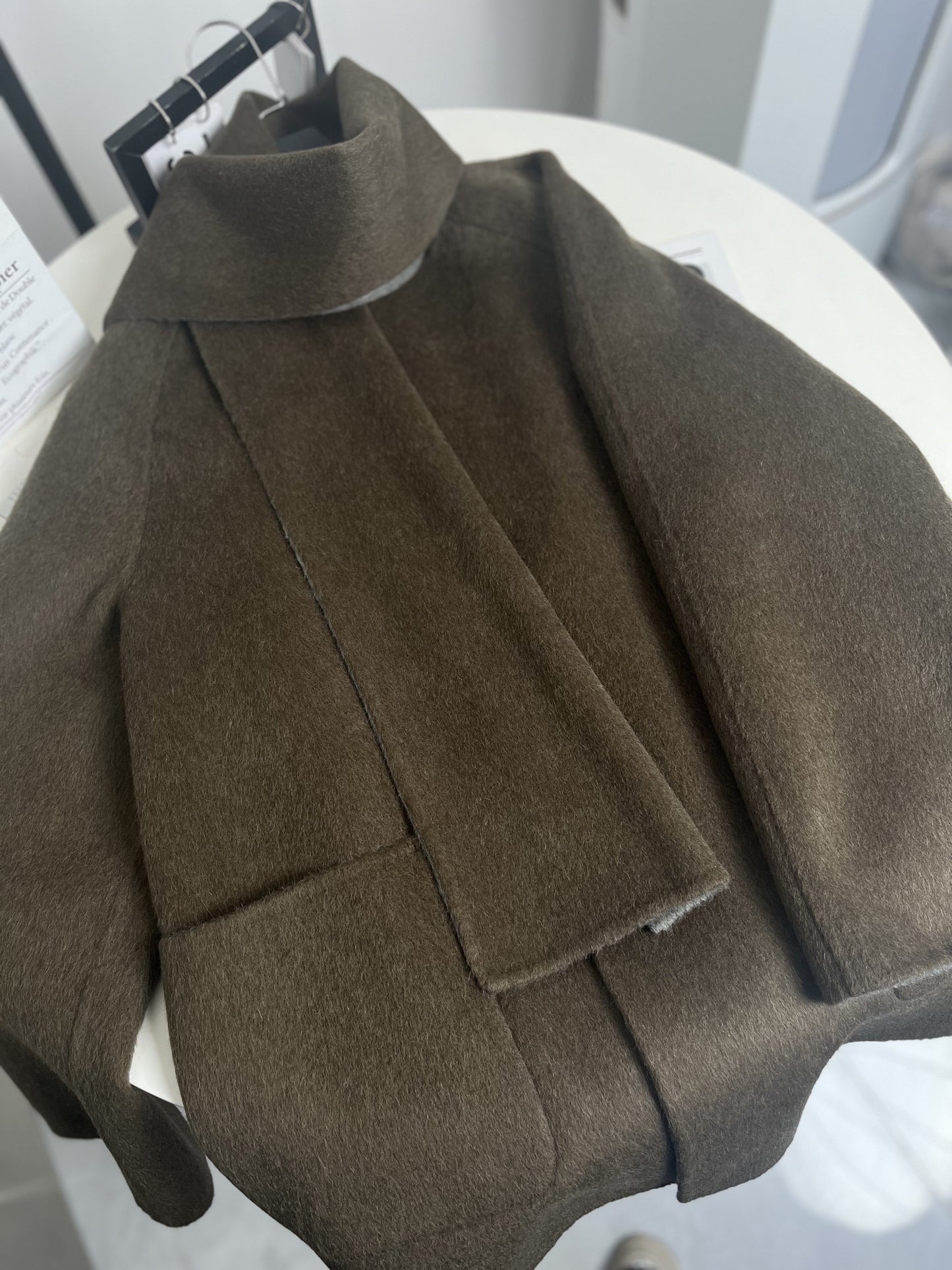 Grey Reversible Cashmere Coat – Chic Winter Cape with Scarf Collar