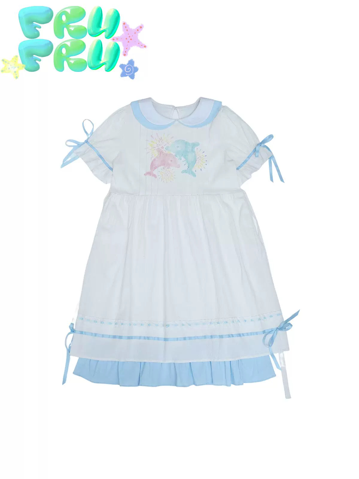 Gollum Store Original Cute Girly Textured White Doll Collar Summer Printed Dress