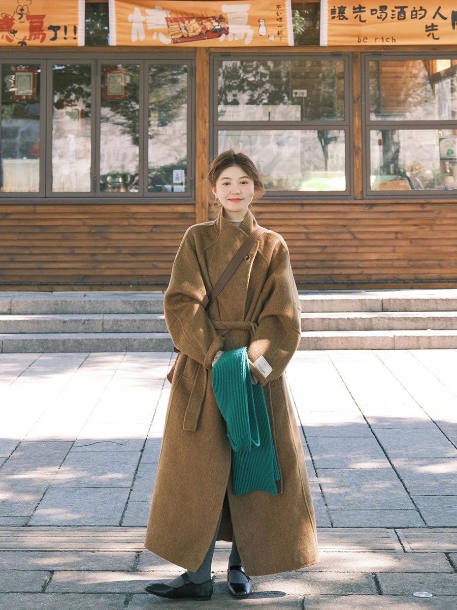 Reversible Cashmere Coat – Chic Mid-Length Half-Turtleneck Wool Jacket