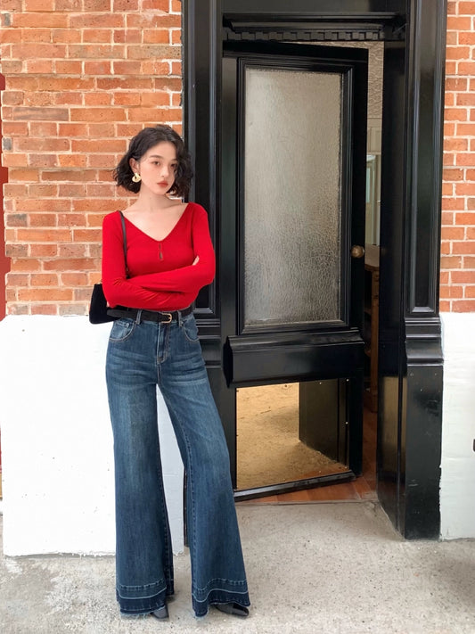 Skinny Wide-Leg High-Waisted Jeans – Timeless Retro Look