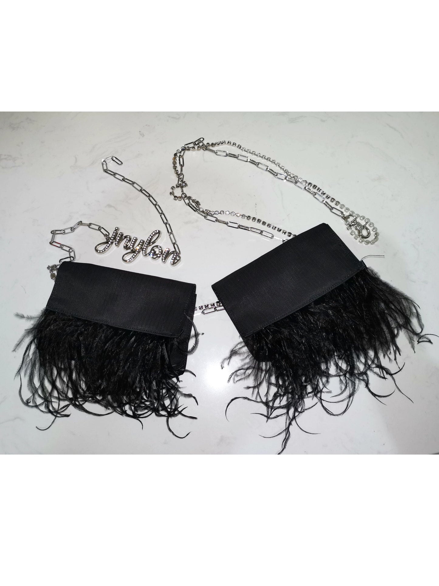 Ostrich Hair Decorative Waist Bag - Metal Logo