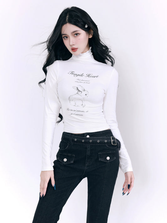 Rabbit Milk Candy High Neck Long Sleeve T-shirt