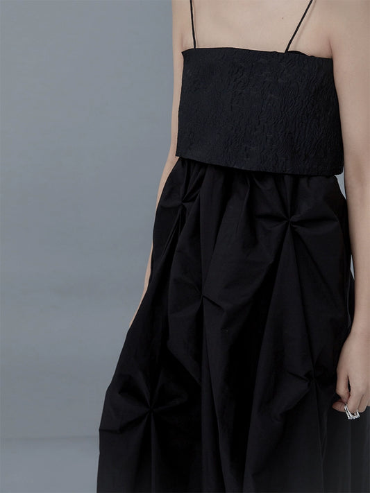 Summer Wood Ear Fold Bra Dress - Black Flower