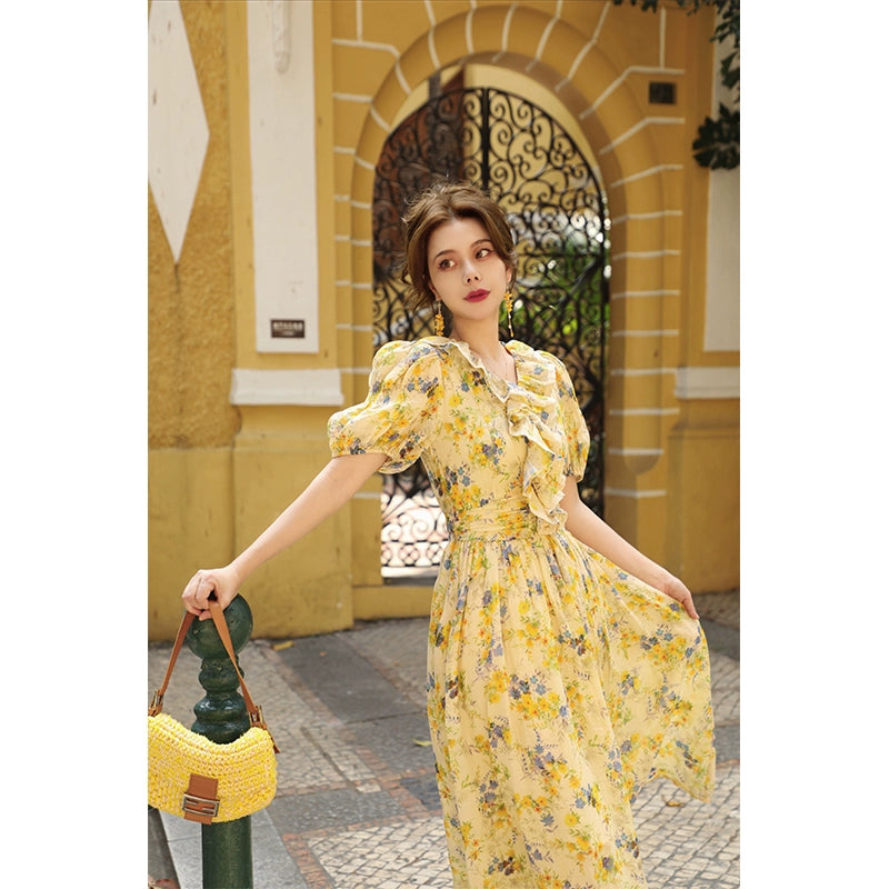 Notting Sunshine Cotton Retro Waist Pulling Dress