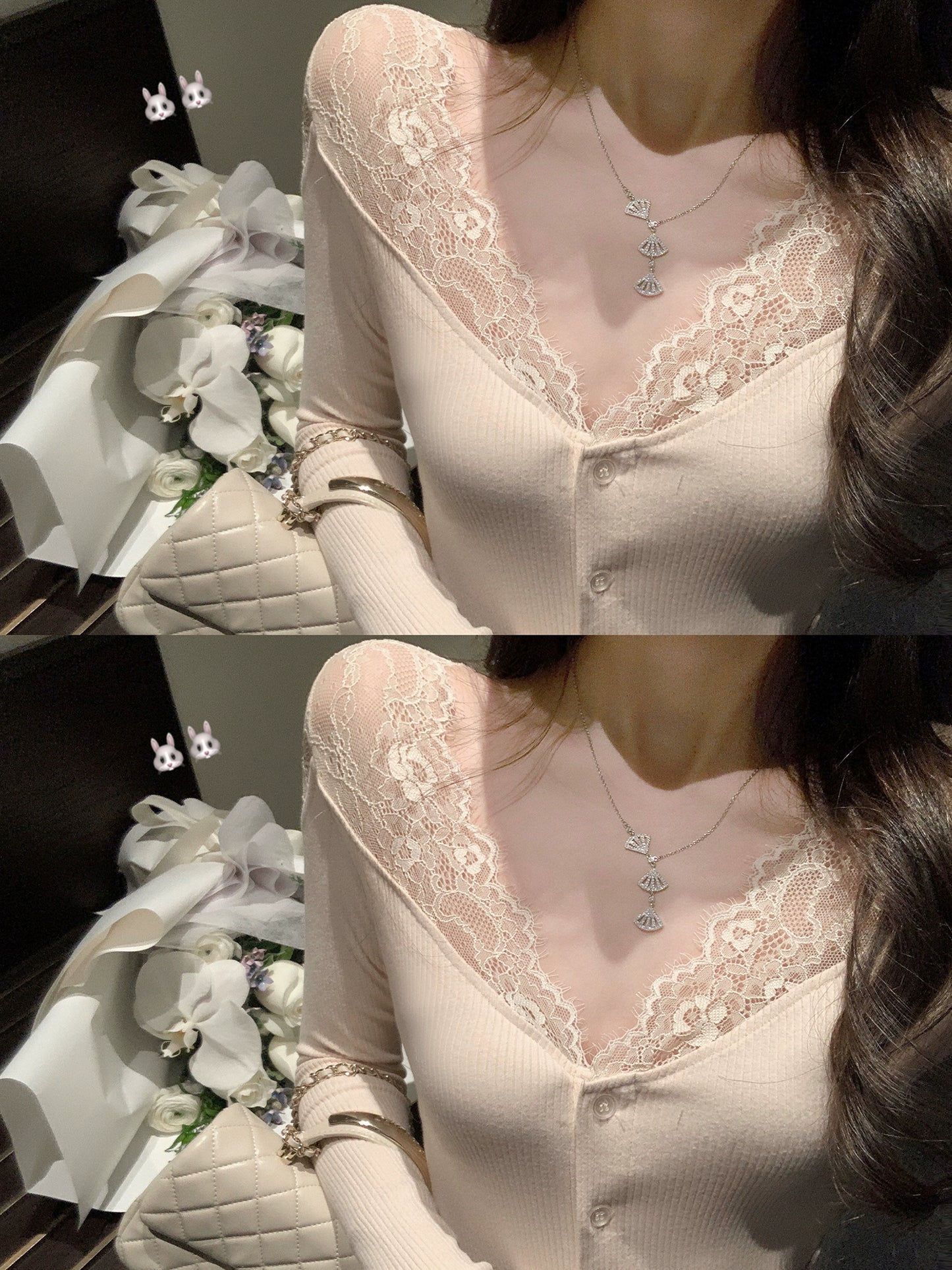 Sexy Lace Patchwork Knit Top