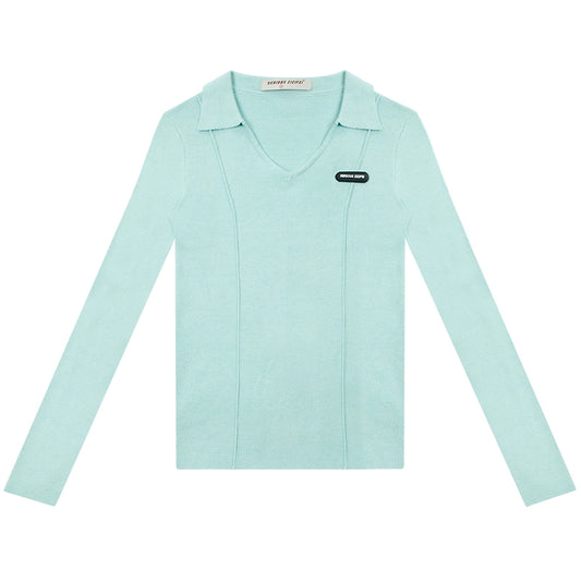 পোলো ভি-নেক স্লিম ফিট টি-শার্ট | শরৎ/শীতের জন্য বোনা লম্বা হাতা