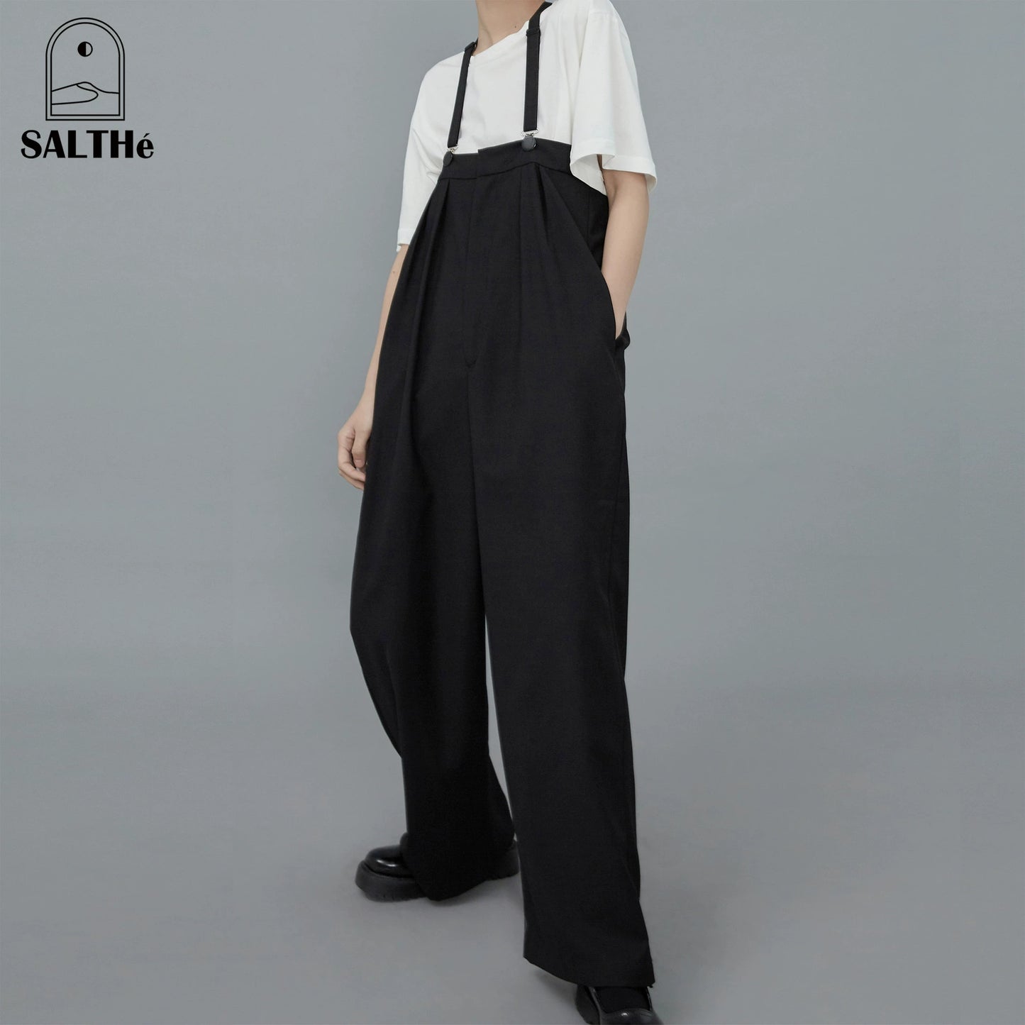 Ultra High Waist Black Strap Pants - Loose Wide Leg