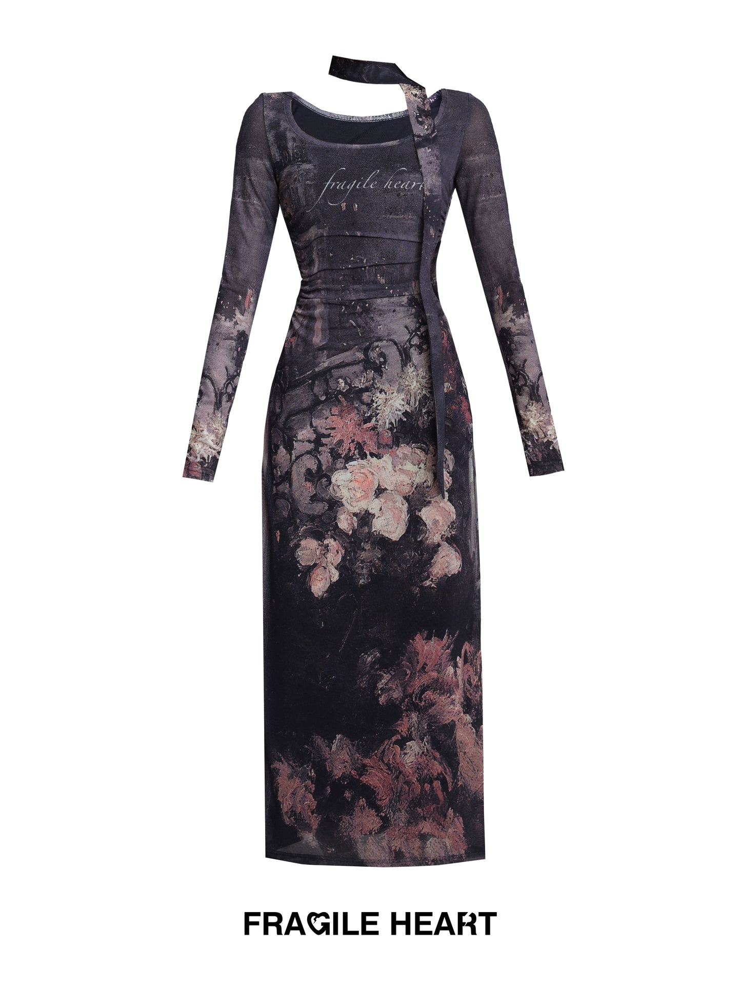 Girl Oil Painting Retro Knitted Long Dress