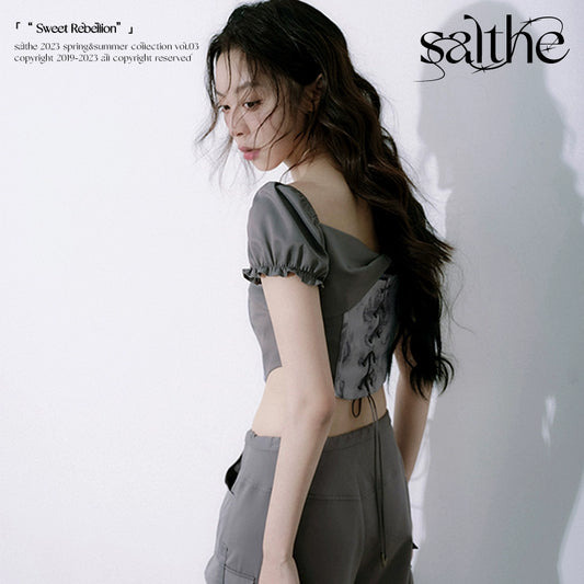 Rose Phantom Contrast Splicing One Shoulder Bubble Top