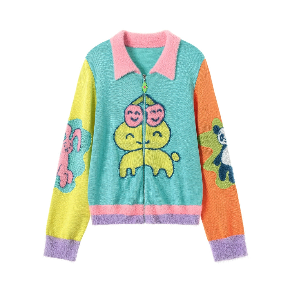 Cartoon Collar Zipper Cardigan
