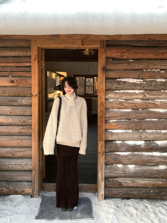Pear Blossom Dream Soft Knit Sweater with Scarf