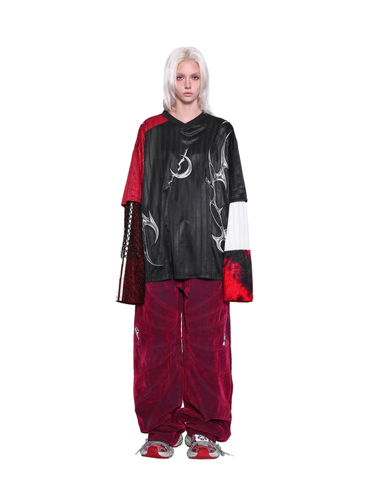 Electric Moon Flame Y3K Mesh Jersey Loose Fit Sweatshirt Tee