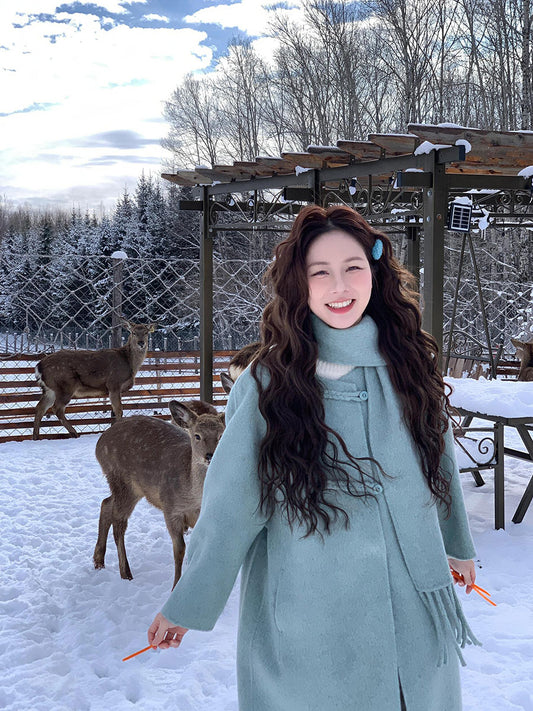 Liuyang Gold Cashmere Coat – Petite Mid-Length Scarf Wool Jacket