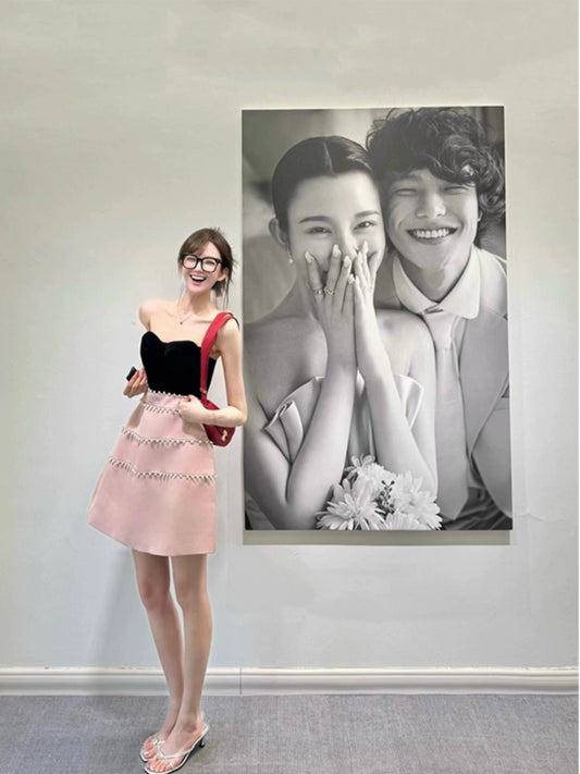 Herringbone Bandeau Dress – High-End Luxury Party Gown