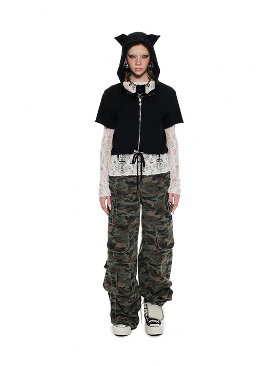 Cat Ear Hoodie Tee – Heavy Short Sleeve Streetwear Top