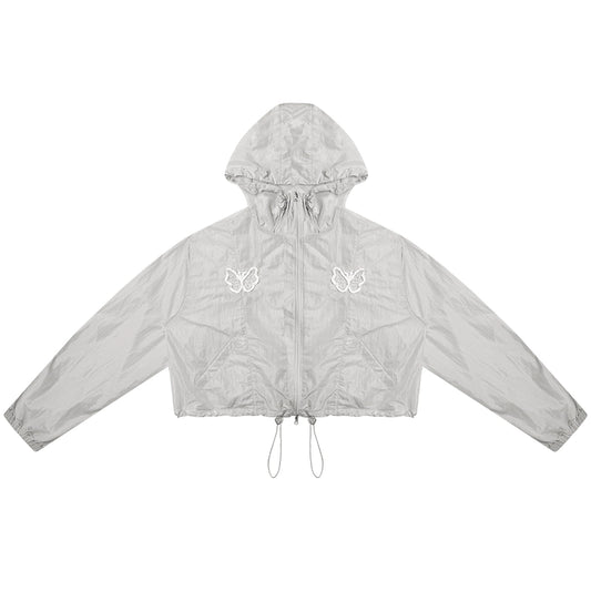 Veste à capuche fine brodée papillon | Conception de protection solaire rétro d’été