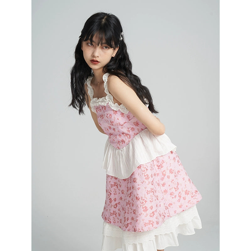 Pink Flower Strap Picnic Skirt