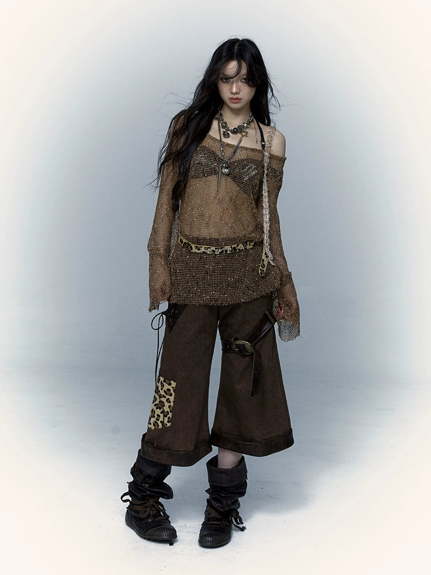 Camicia in rete monospalla |. Design a maniche lunghe da spiaggia punk retrò