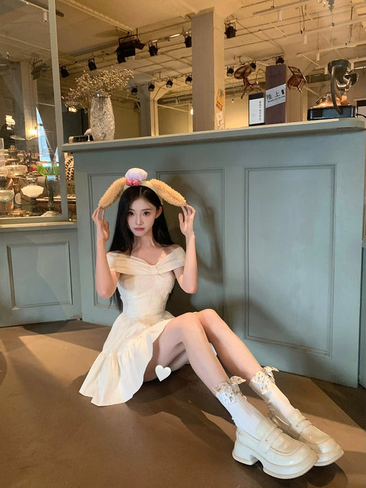 White One-Shoulder Bow Dress – Elegant Sweetheart Princess Gown