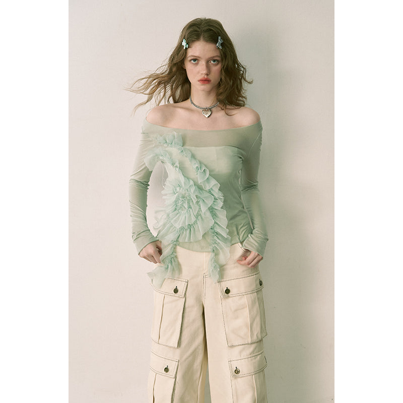 Mint Green Floral Long Sleeve Top