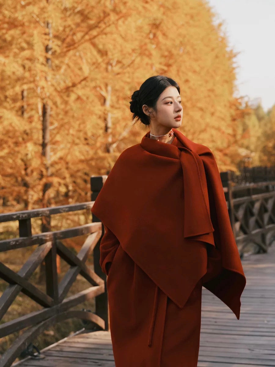 New Chinese Reversible Cashmere Coat – Mid-Length Shawl Wool Jacket