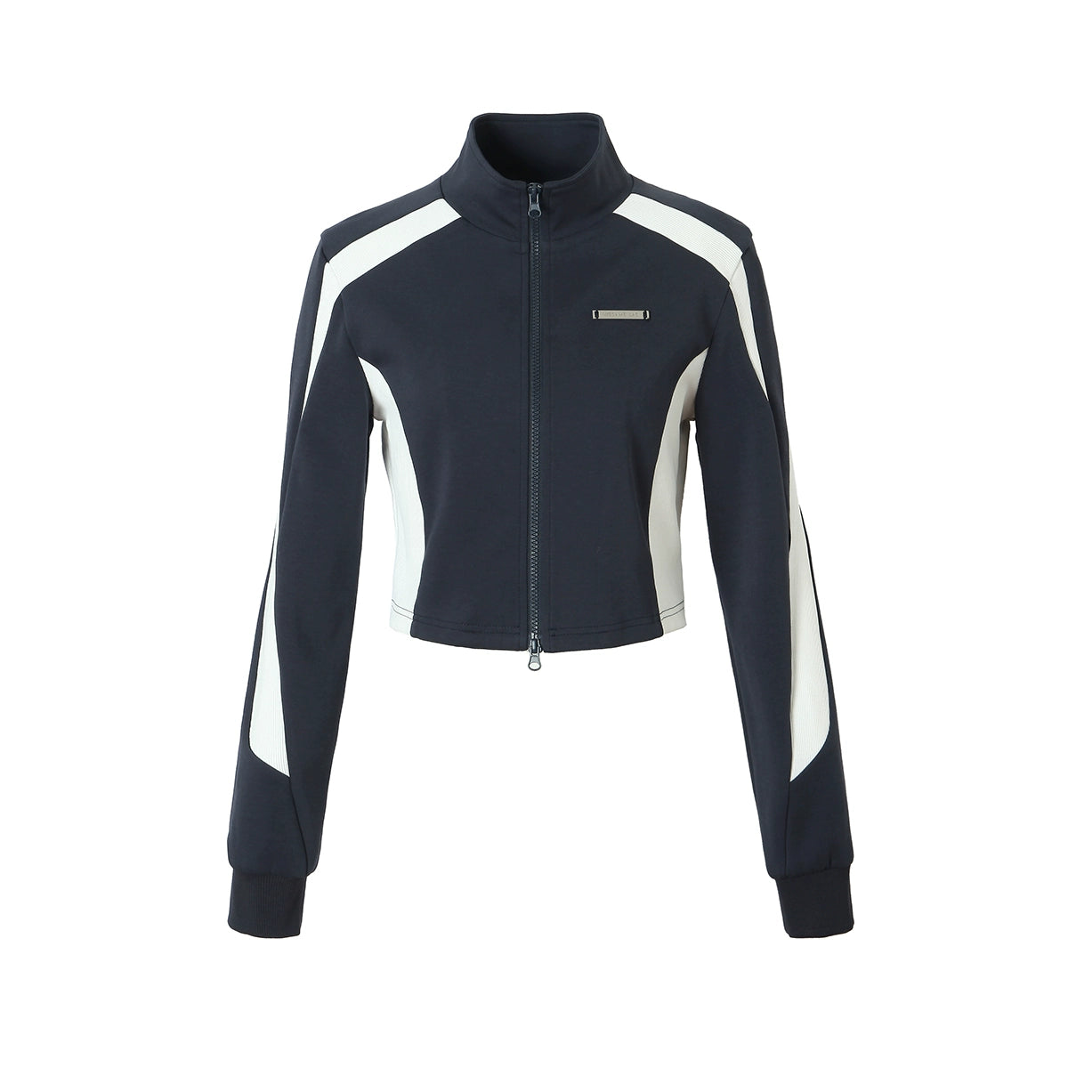 원래 디자인 슬림 한 파란색과 흰색 대비 패널 스프링 짧은 코트 여성용 짧은 스타일