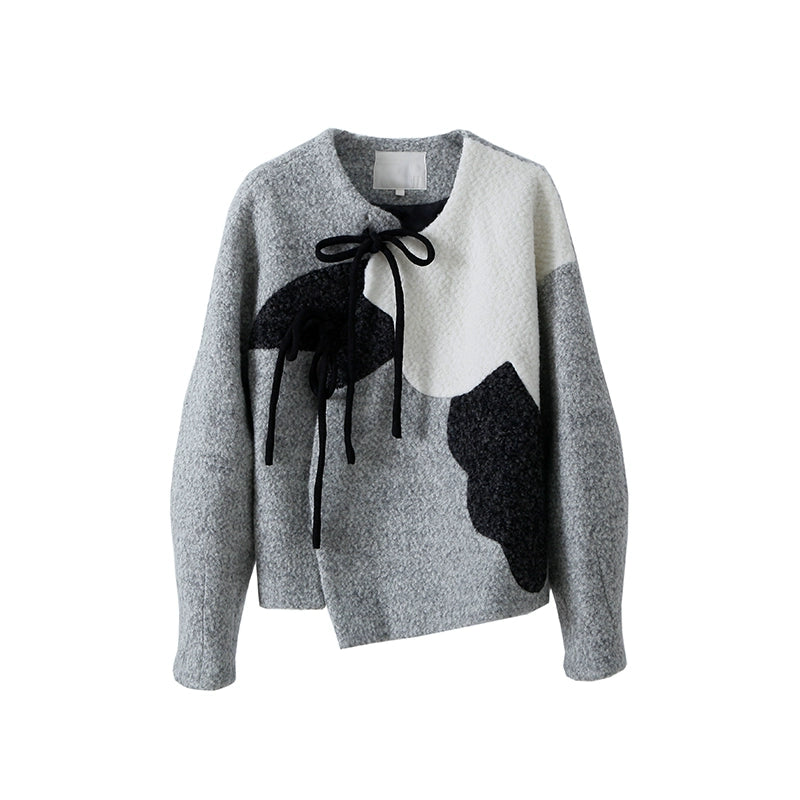 new Chinese style contrasting peony diagonal placket, heavy duty woolen fleece jacket