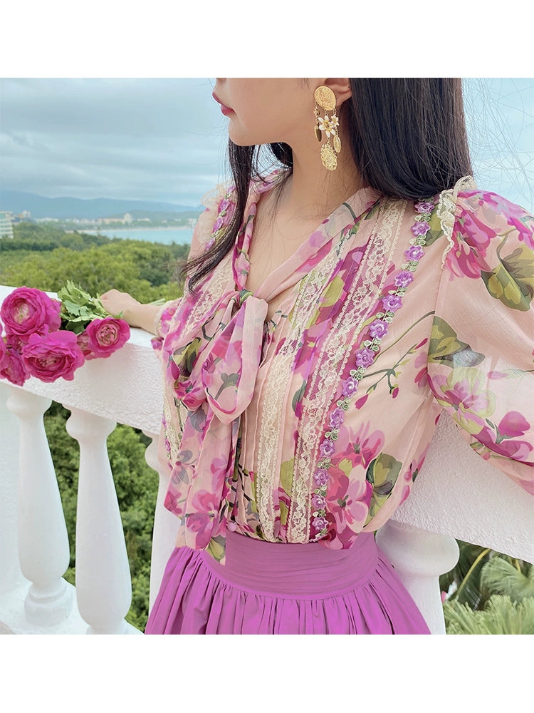 Pear Blossom and Begonia Lace-Up Long Dress