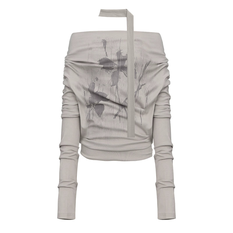 Floating Light Flower Shadow One Shoulder Knit Top