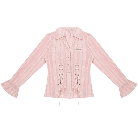 Lace-Up Textured Top | Slim Fit Retro Design for Spring/Summer