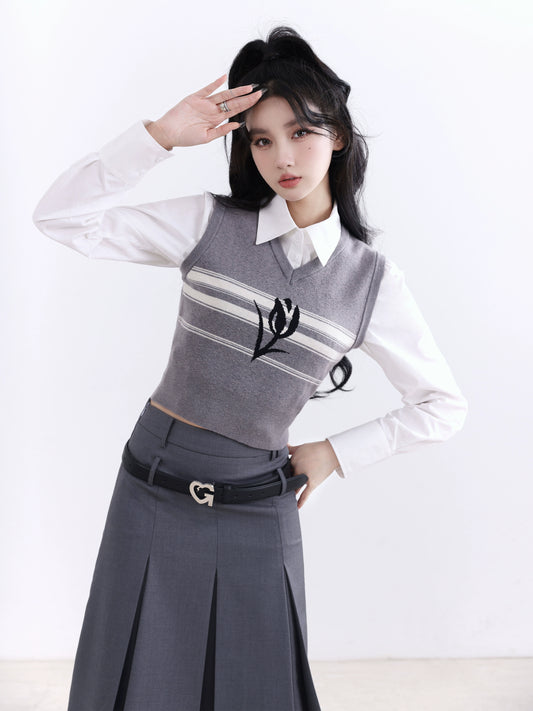 Grey Knitted Vest & Skirt Set - American Retro Academy