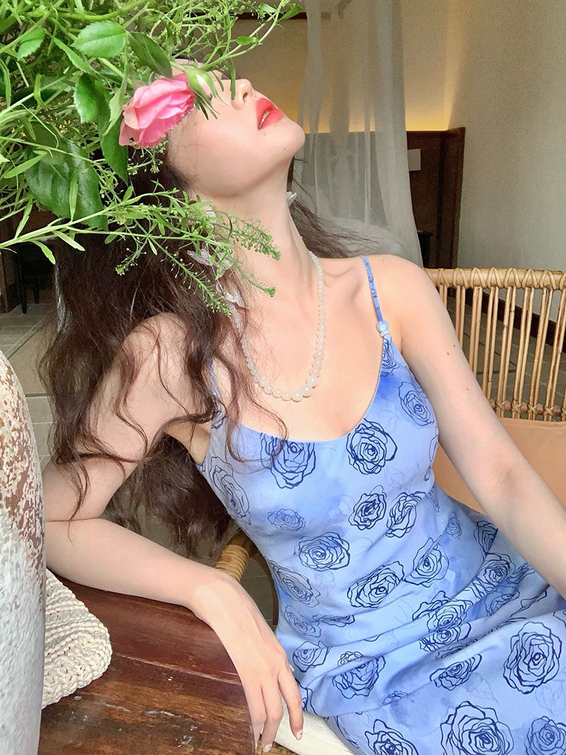 chinese dress ladies rose print mermaid slip dress – Serendute