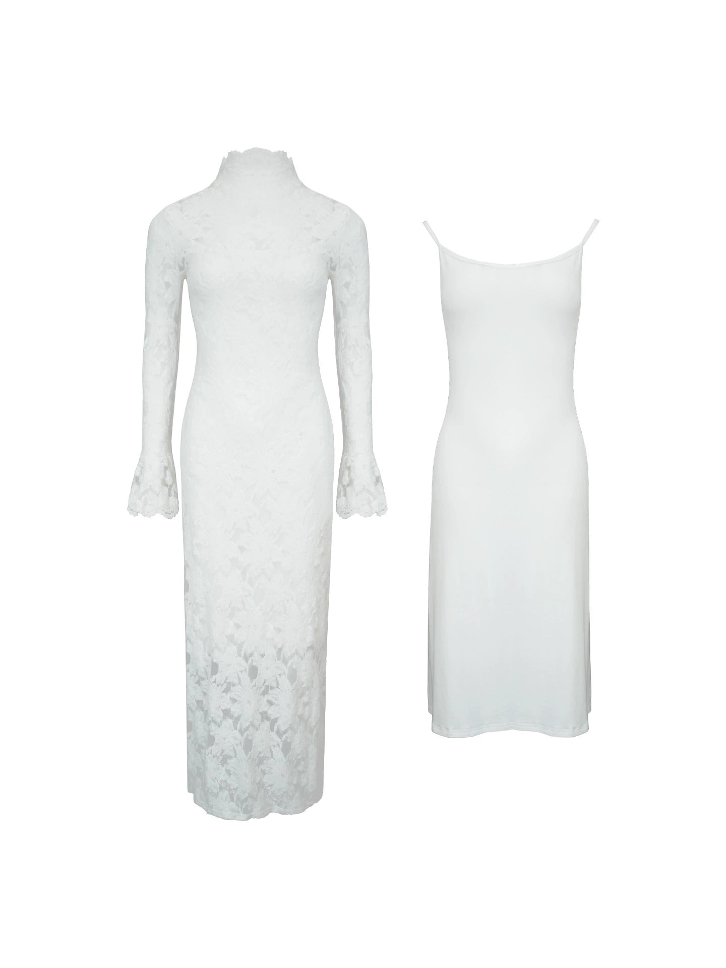 Moonlight Gauze High-Neck Elegant Lace Maxi Dress – French Retro Autumn