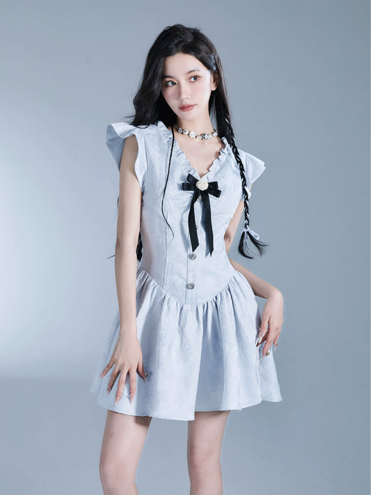 Little Flying Sleeve Blue Birthday Princess Dress