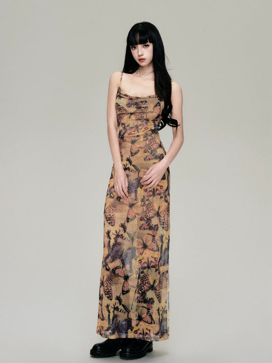 Butterfly Print Stretch Mesh Slip Dress (Vacation Edition)