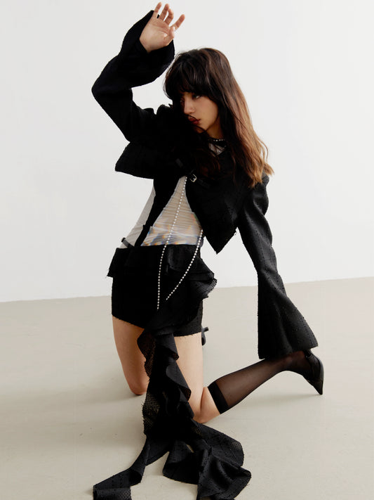 Ультракороткая юбка с меховой кромкой в виде листьев лотоса