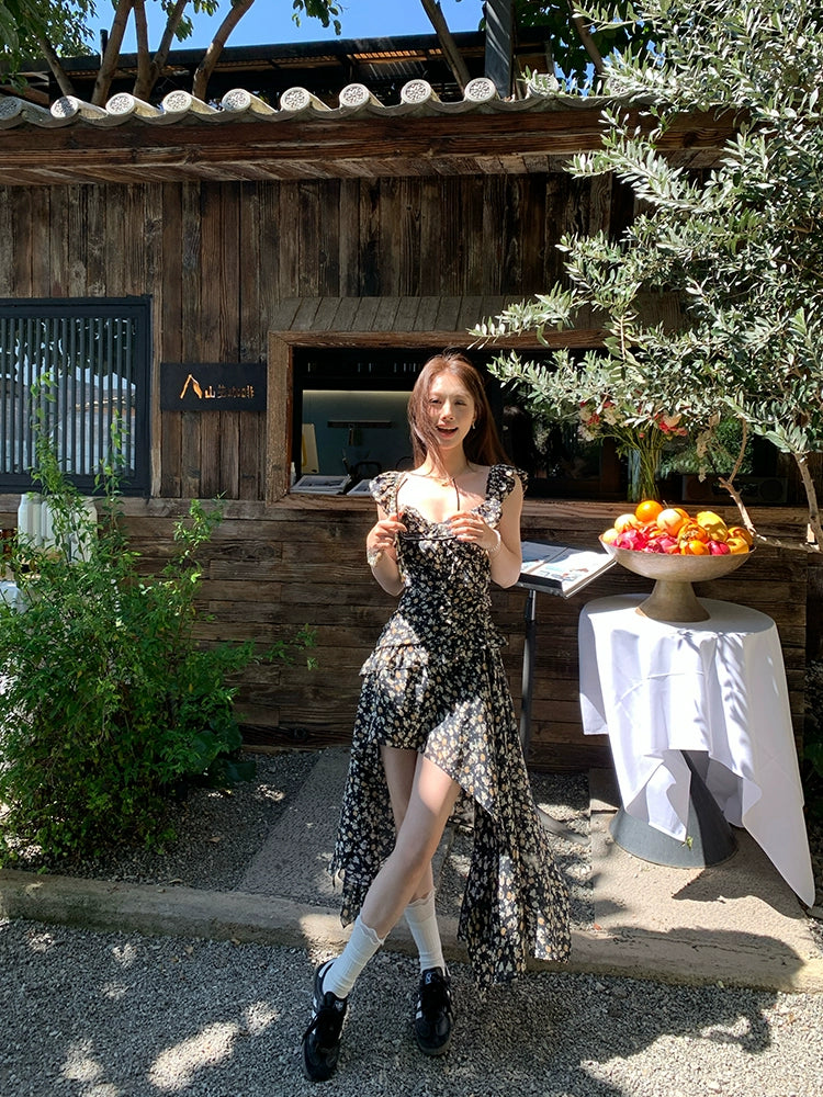 Summer Letter Floral Fairy Princess Dress Summer Long Sleeve Serendute