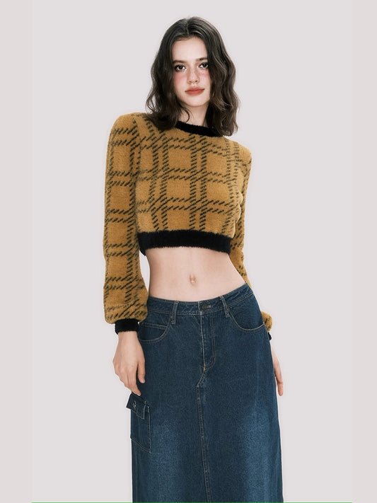Plaid Faux Mink Sweater - American Retro