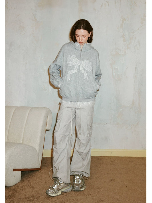 ধূসর ড্রস্ট্রিং স্ট্রেইট স্পোর্টস প্যান্ট