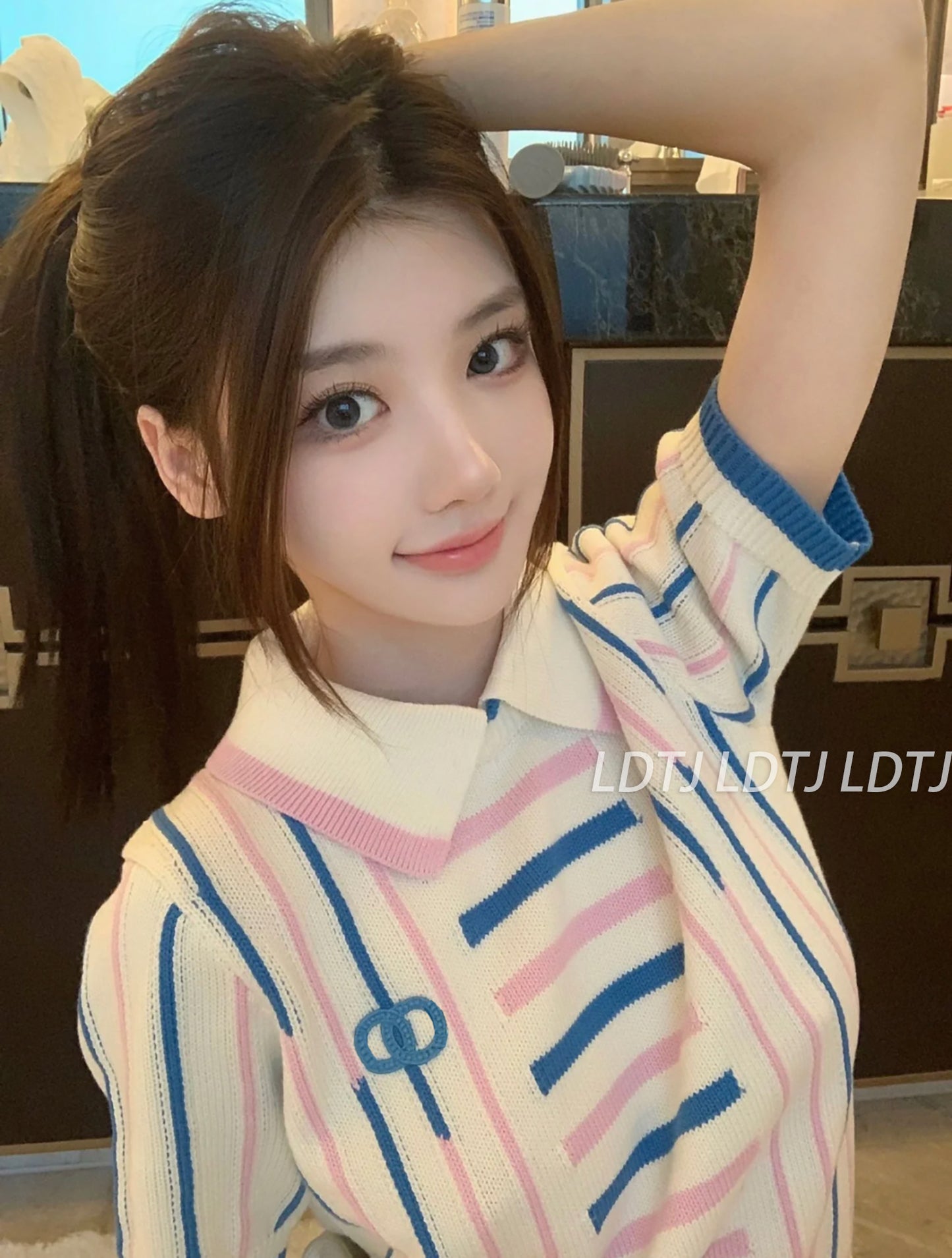 Blue Pink Stripe Polo