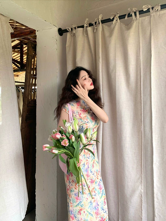 Elastic Texture Oil Painting Dress Set