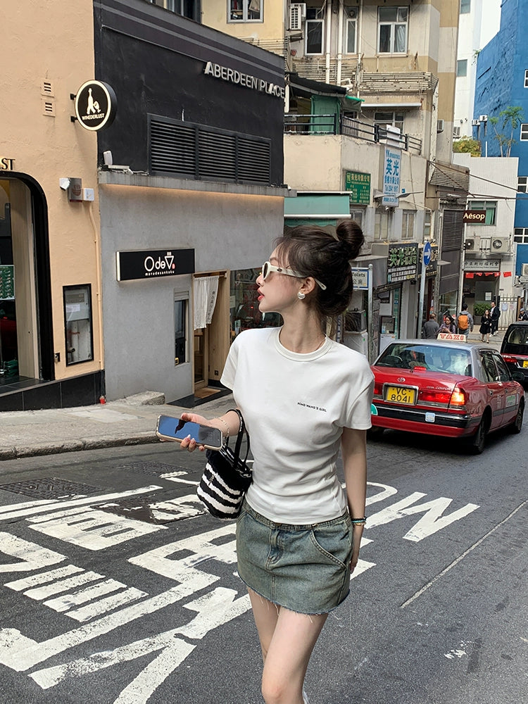 White Short Sleeve T-Shirt - Summer Waist Slimming Style