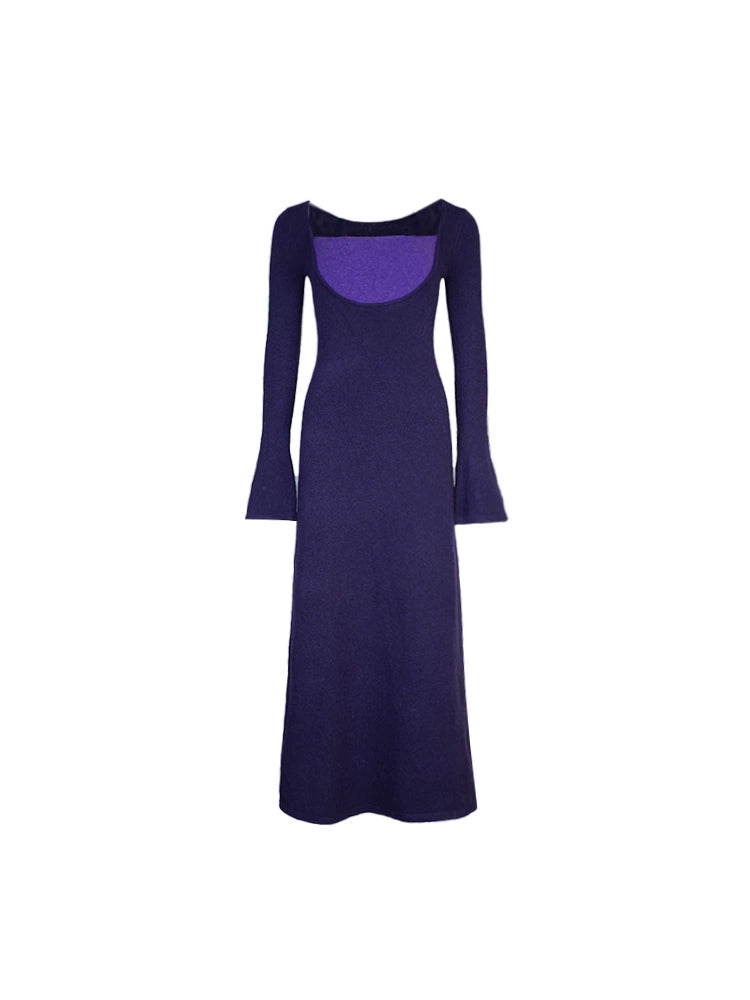Half-String Poem Purple Slim Wool Long Knitted Dress – Romantic Charm