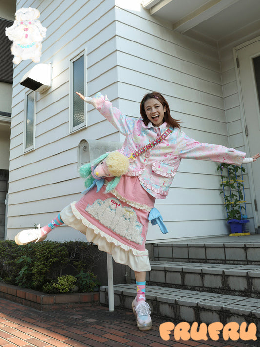 Colorblock Puppy Print Jacket | Cute Playful Autumn Coat