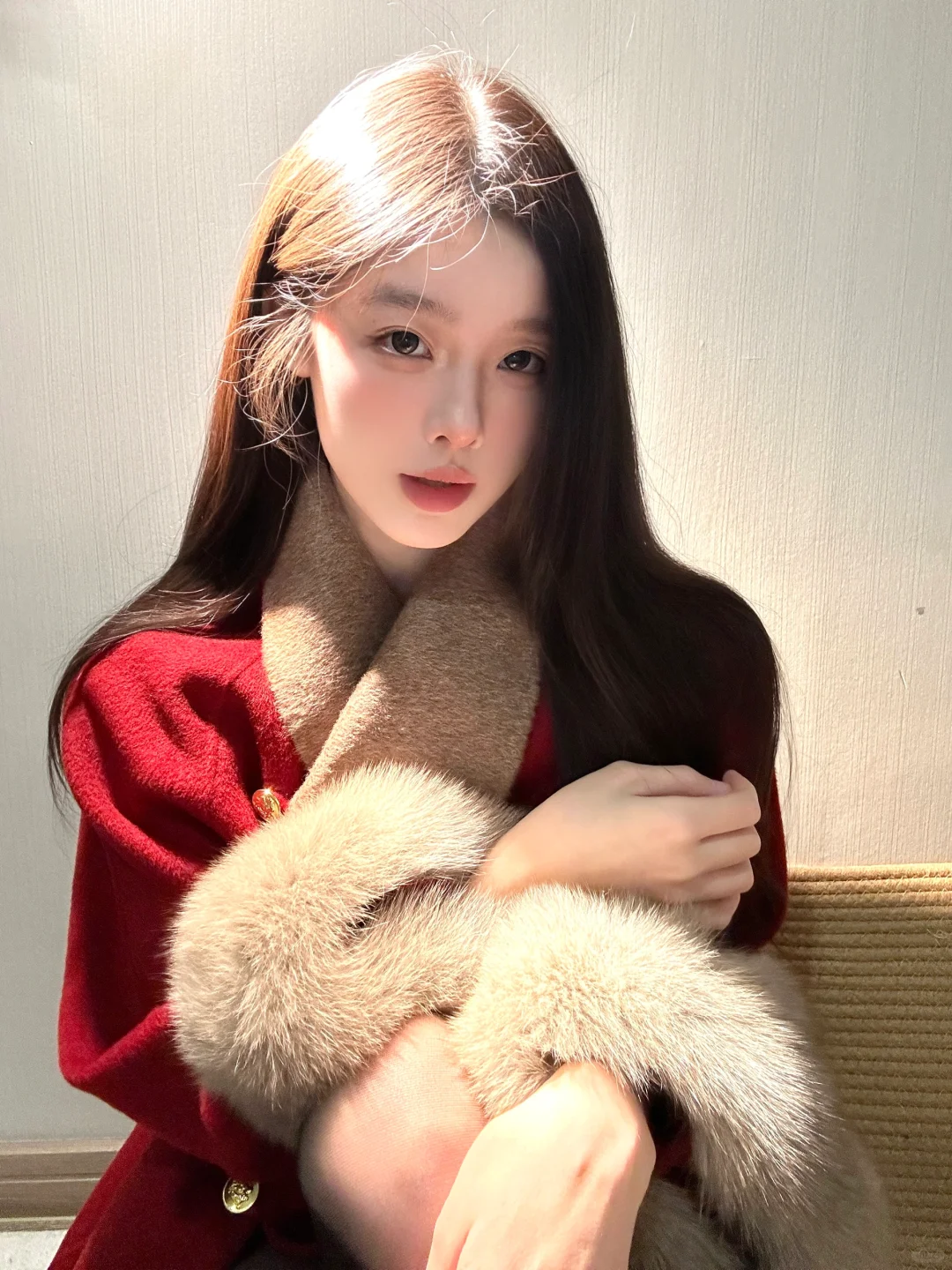 New Chinese Cashmere Coat – Mid-Length Tweed with Fox Fur Sleeves