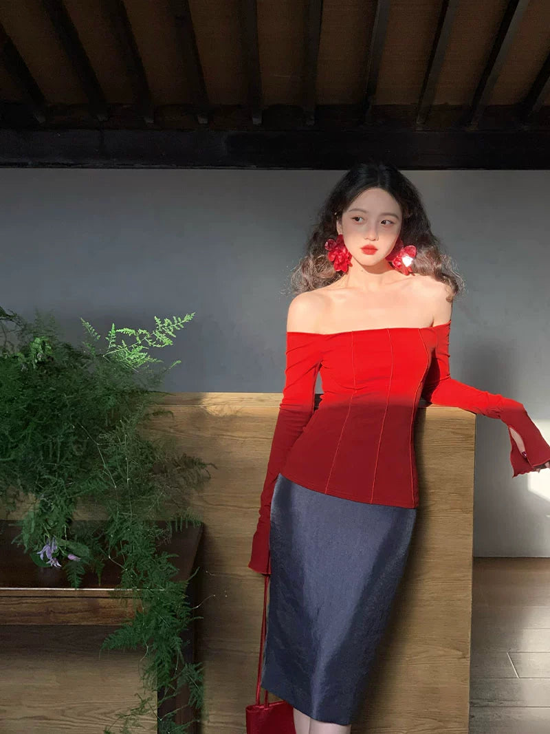 Suéter con top de tubo de un solo hombro